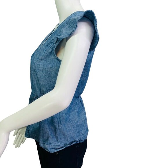 J by J.Crew Womens Chambray Wrap Style Top Size 4 Blue Cotton Flutter Sleeve - Picture 5 of 10